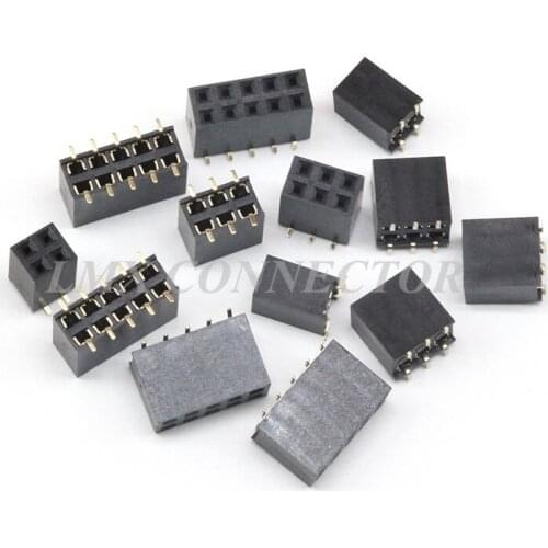 20PCS 2.54mm Female Pin Header Connector L5mm 2X2P/3P/4P/5P/6P/7P/8P/9P/10P/-20P Double Row SMT SMD Copper Gold Plated