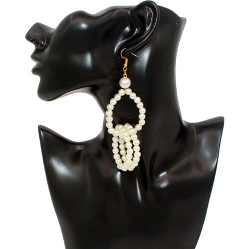 European And American Fashion Creative Imitation Pearl Earrings geometric round long dangle earring Of Retail And Wholesale