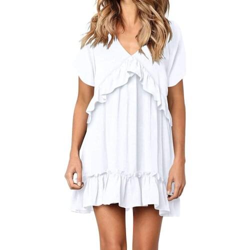 Hillsionly Fashion Womens Retro Printing V-Neck Short Sleeve Comfy Casual Dress Mini Party Dress Loose Elegant Sundress Vestidos