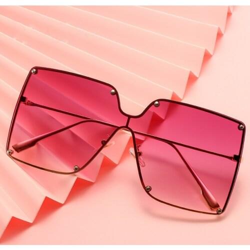 HKNA Oversized Square Sunglasses Women Vintage Rimless Sunglasses for Women High Quality Alloy Sun Glasses Women Gafas De Sol
