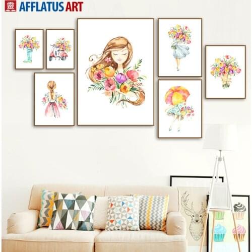 Cartoon Baby Girl Carnation Flower Wall Art Canvas Painting Nordic Posters And Prints Nursery Wall Pictures Kids Room Home Decor