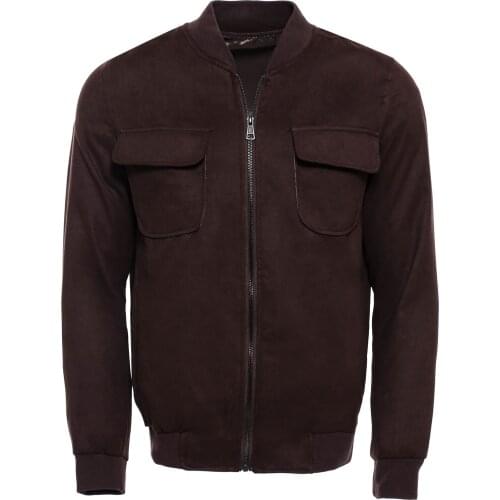 Brown Suede Bomber Coat