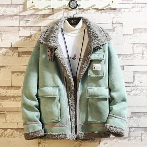 Faux Leather Jackets Deerskin Warm Lambskin Coat Leather Coat Men Winter Leather Jacket Fashion Motorcycle Mens Fleece