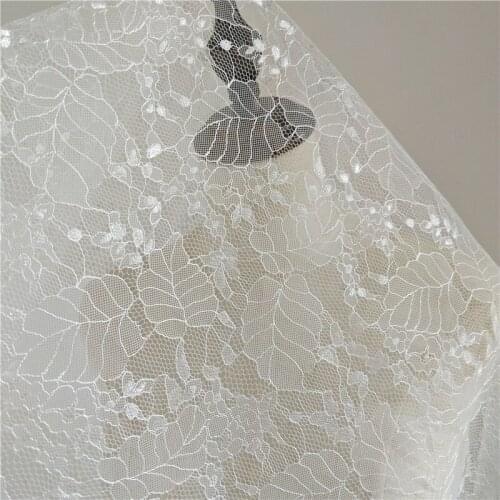 Best selling lVORY French sequins polyester embroidery tulle lace fabric Wedding dress 5 yards/Lot