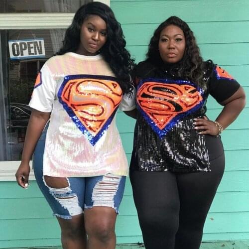 Fashion trend sequins split cartoon ornaments plus size womens blouse