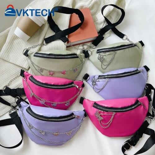 Fashion Women Butterfly Chain Solid Color Crossbody Shoulder Messenger Bag Casual Ladies Chain Small Handbags Purse Waist Packs