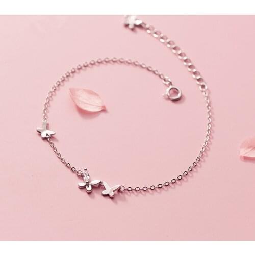 925 Sterling Silver Zircon Butterfly Charm Bracelet &Bangle For Women Girls Party Wedding Bohemian Jewelry SL190