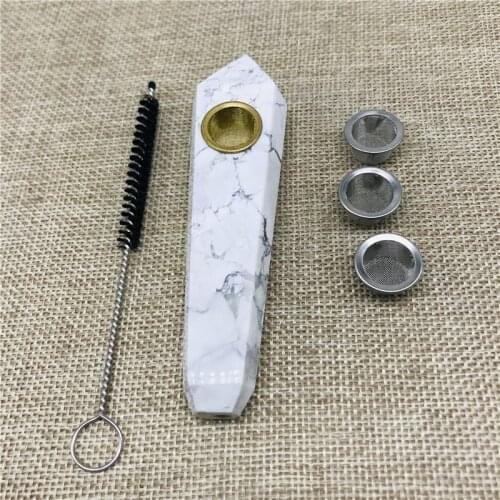 Natural White Turquoise Crystal Wand Smoking Pipe Healing Stone Cigarette Holder