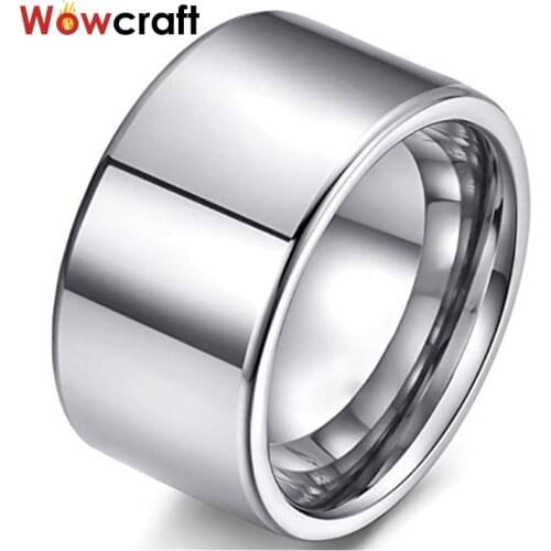 12mm Mens Tungsten Carbide Wedding Ring Polished Finish Surface Flat Band Engagement Ring