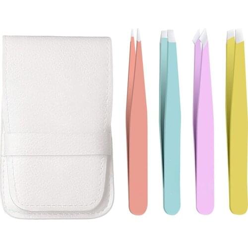 4pcs Tweezers Set for Eyebrows Slant Tip And Pointed Eyebrow Tweezer Set for Eyebrows Facial Hair