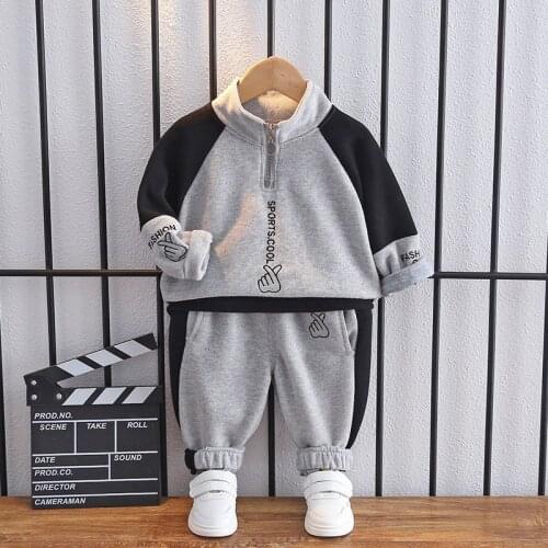 2021 autumn new childrens clothing cotton half-zipper long-sleeved baby footwear trousers ins street fashion sports boys and gi