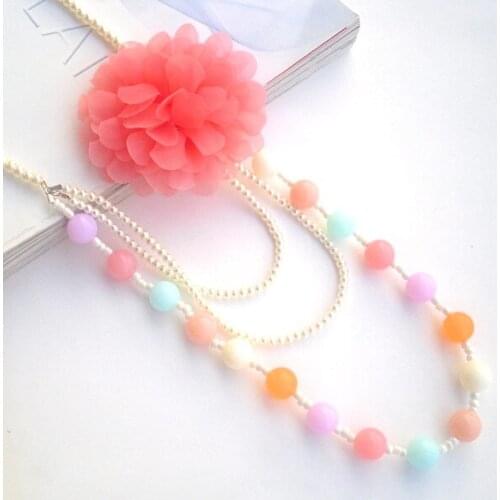 Original New Cute Girls Pearl Flower Necklace Women Long Pearls Chain Lace Flower Necklace Femme Jewelry Wedding Party Gifts