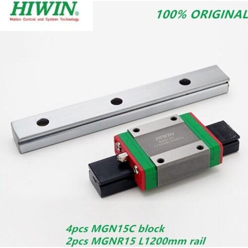 ORIGINAL HIWIN 2pcs Linear guide MGNR15-L1200mm rail with 4pcs MGN15C Linear block carriage For CNC 3D Printer