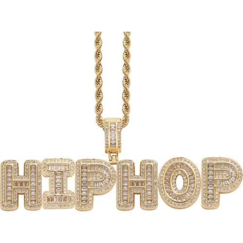 Custom Name Crown Bail Drip Initials Bubble Letters Chain Pendant Necklaces For Men Women Cubic Zircon Hip Hop Jewelry