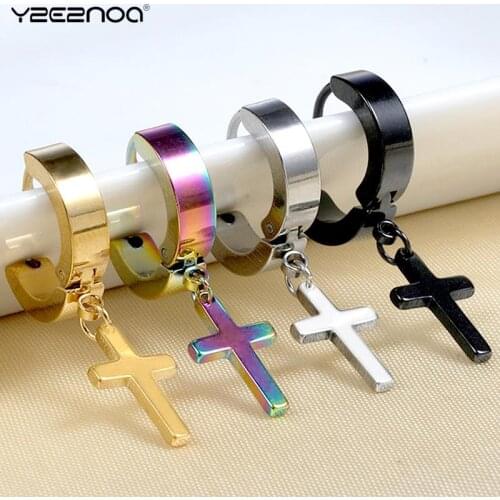 1pc Women Mens Stainless Steel Dropping Earrings Black/Silver Color Cross Gothic Punk Rock Style