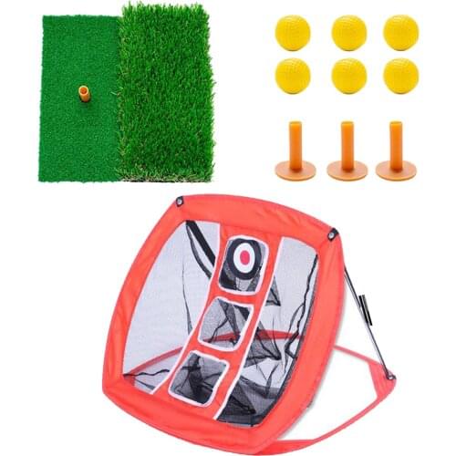 Folding Portable Golf Chipping Net Garden Backyard Cage Hitting Putting Mat