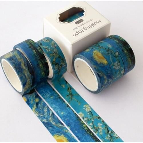SaYing 3 Pcs/Set Van Gogh Washi Tape Solid Color Masking Tape Decorative Tape Sticker Scrapbooking Planner Student Stationery