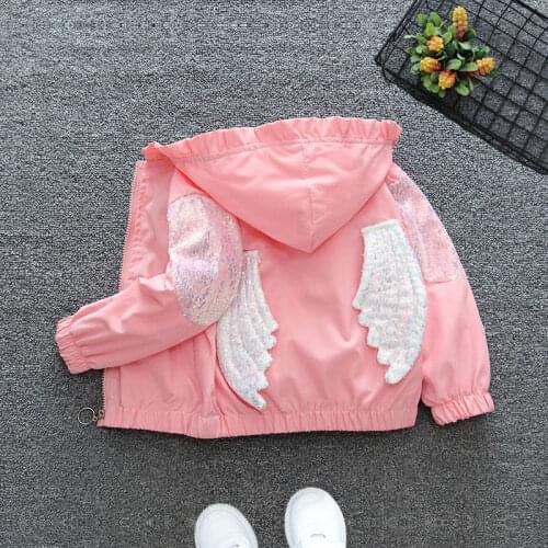 2021 girls spring and autumn new coat year childrens cute embroidery sequined wings coat female baby long-sleeved coat