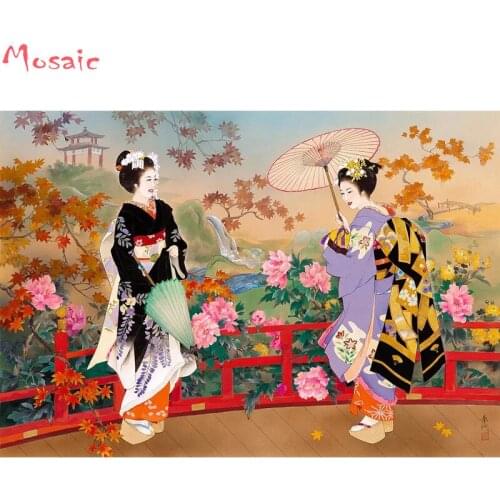 Japanese woman,flower landscape,Diy,5d,full Diamond painting Cross Stitch,Diamond Embroidery,Christmas gift, Mosaic,Home Decor