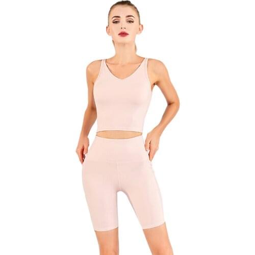 Women Sports Suits Bra and Shorts with Pockets 2pcs Quick Dry Yoga Dancing Tennis Golf Train Fitness Gym Clothes Dress