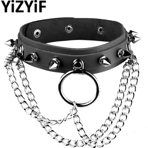 Unisex Black Spike choker collar Punk Gothic Flexible PU Leather Adjustable Choker Necklace Neck Collar Rock Choker harajuku