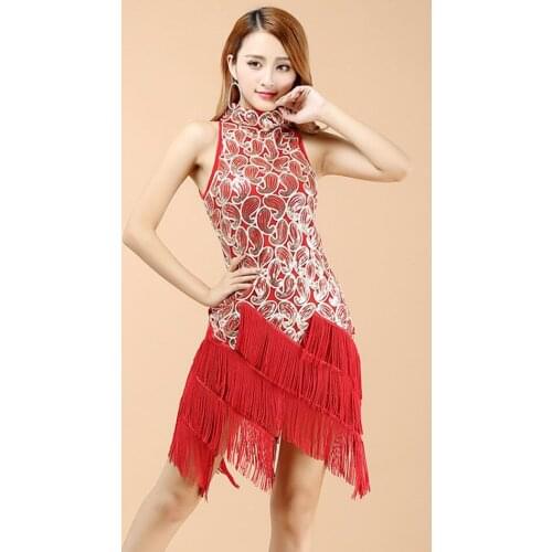 2021 New 13# Printes and Tassel Design Latin Dance Dress Women Performance Costume Modern Dancing Dresses Belly Dance Dress