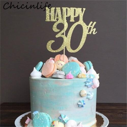 Chicinlife 1Pcs Gold Happy 30th 40th 50th 60th Cake Topper Adult Birthday Party Wedding Anniversary Cake Decoration Supplies