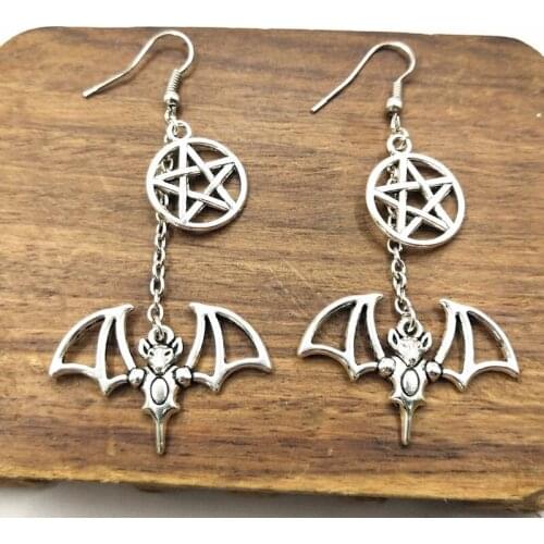 1pair Halloween Novelty Bat Earrings Pentagram earrings Handmade DIY Women Ear Jewelry