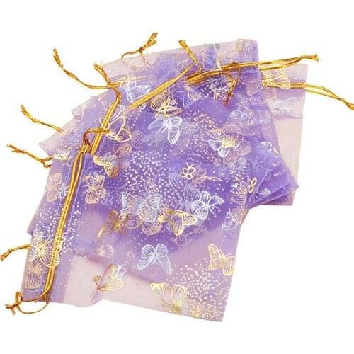 100pcs 10x12cm Butterfly Organza Bag Jewelry Packing Drawstring Pouch Christmas Wedding Voile Gift Bag