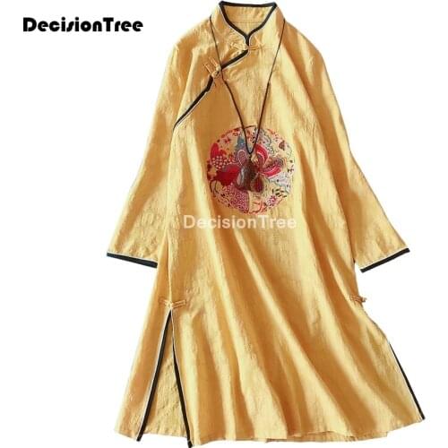 2021 chinese dress cheongsam qipao floral print vintage oriental style dresses cotton and line chinese style cheongsam dress