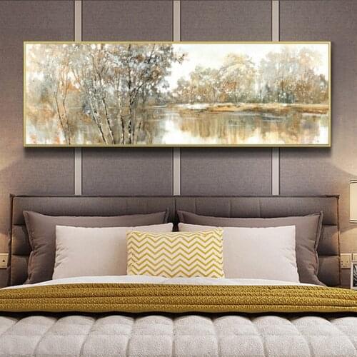 Abstract Landscape Oil Painting Posters and Prints Wall Art Canvas Painting Trees and Lakes Pictures for Living Room