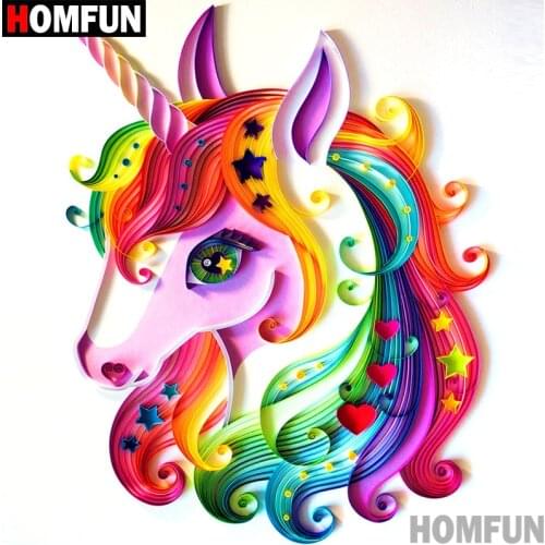 HOMFUN 5D DIY Diamond Painting Full Square/Round Drill "Colored unicorn" 3D Embroidery Cross Stitch gift Home Decor A01377