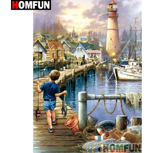 HOMFUN Full Square/Round Drill 5D DIY Diamond Painting "Lighthouse landscape" Embroidery Cross Stitch 5D Home Decor Gift A18090