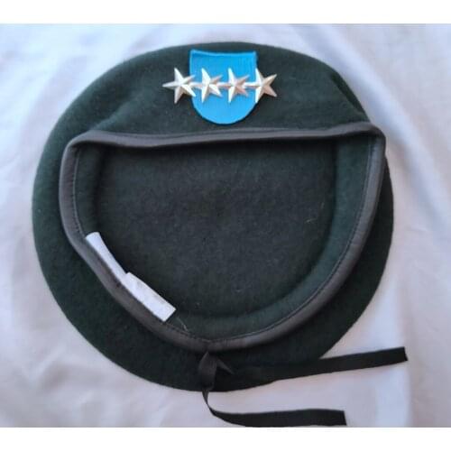 United States US Army 19th Special Forces Group Wool Blackish Green Beret OFFICER 4 STAR GENERAL RANK INSIGNIA Military Hat