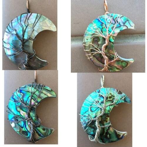 Free Shipping Fashion Jewelry New Zealand Abalone Shell Moon Art Women Men Pendant Bead WB866