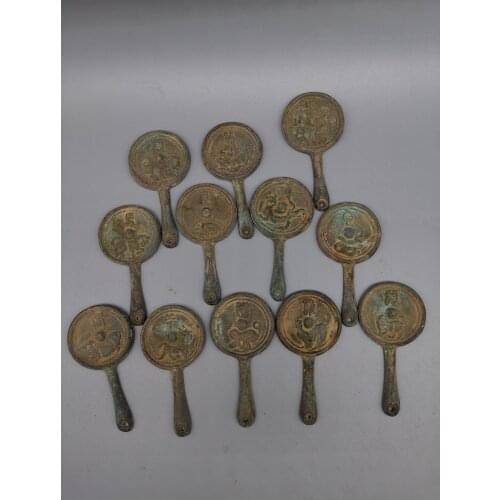 Zodiac bronze mirror with handle，Keep away evil spirits Solicit wealth