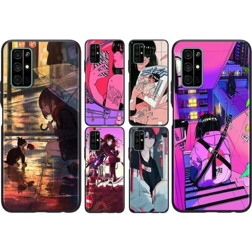 Anime Neon Color Art Girl For Huawei Honor 50 SE V30 View 20 V20 30i 30S 30 20S 20E 20i 20 Lite Pro Plus Soft Phone Case