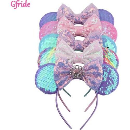 Baby Girl Mouse Ears Costume For Kids Pink Sequin Bow Headband Party Accessories Glitter Fabric Flower Girls Children Hair hoop