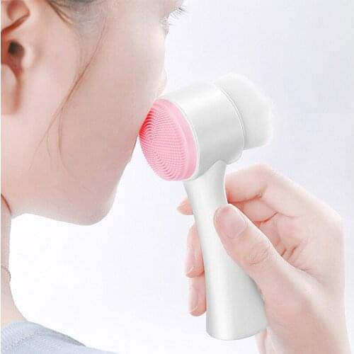 Double-sided Silica Gel Cleansing Brush Soft Fber Cleansing Brush Portable Facial Massage Skin Care Tool
