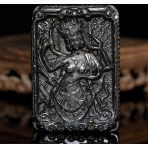 Hongshan culture archaize black iron meteorite thousand hand Guanyin amulet statue