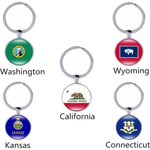 USA Map State Flag New Flag Washington, Wyoming, California, Kansas, Connecticut Flag Keychain Female Accessories