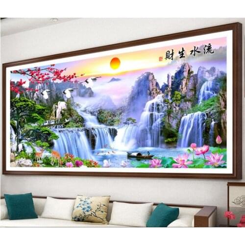 Lowing water and wealth diamond painting welcome pine cross stitch 5D full square round large diamond living room landscape