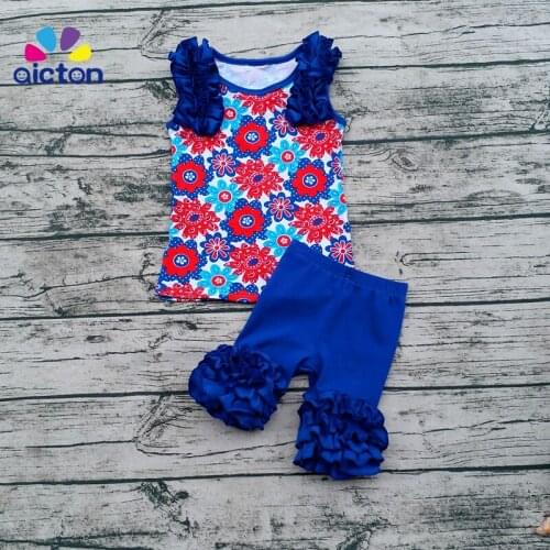 2017 kids summer shorts outfits July 4th boutique outfits cotton floral tank top ruffle outfits