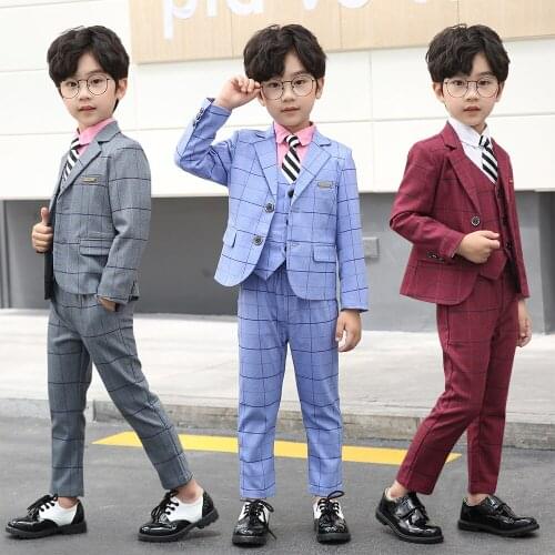 Baby Boys Clothing Set Autumn Winter Kids Plaid Blazer Suits Childrens Formal Set Gentleman Suits Wedding Clothes Set For Boy