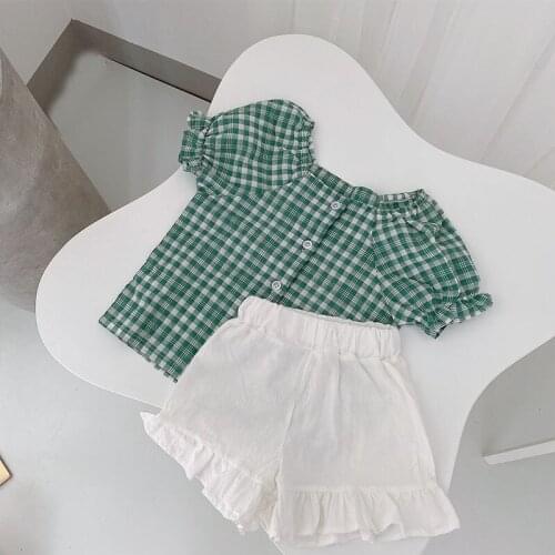 Baby Girl Sets Fashion Korean Plaid Short-sleeved Shirt Shorts for Girl Kids Clothing 2 3 4 5 6 Years Toddler Baby Suits Summer