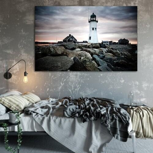 Beautiful Lighthouse Windmill Landscape Poster Canvas Painting Wall Art Picture for Living Room Modern Home Decoration