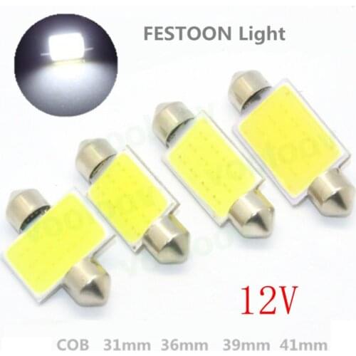 50Pcs White Festoon LED COB Bulbs 31mm 36mm 39mm 41mm Car Bulb For Auto Dome Map Reading License Plate Lights 12V