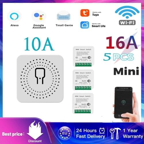 10A/16A Tuya Mini WiFi Switch Module With Smart Life App 2 Way Control, Smart Home Automation Work with Alexa Google Home
