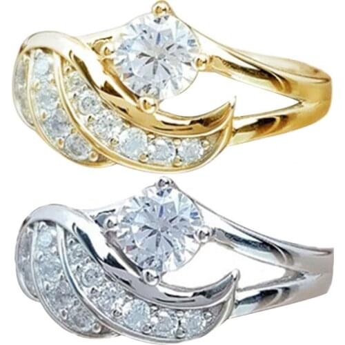 Fashion Angel Wing Rhinestone Decor Wedding Band Ring Jewelry Gift for Women