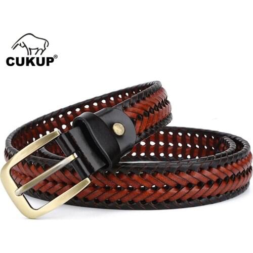 CUKUP Unisex Handmade Weave Fashion Vintage Genuine Leather Belts Fashion Belts Simple Design Pin Buckle Free Shipping NCK142